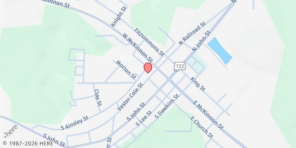 Map showing Coffee County Community Church at 130 Vester Cole St., New Brockton, AL