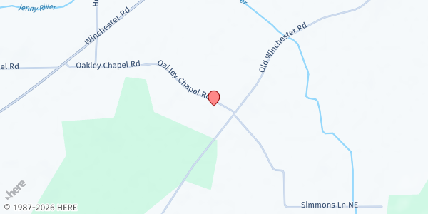 Map showing Oakley Baptist Church at 540 Oakley Chapel Rd., New Market, AL