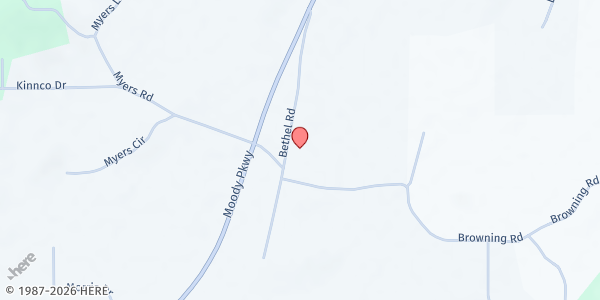 Map showing Bethel Baptist Church at 8332 Moody Pkwy., Odenville, AL