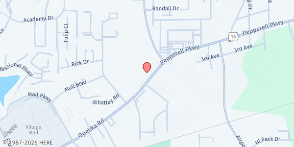 Map showing Food Bank of East Alabama - Community Market at 1606 1st Ave., Opelika, AL