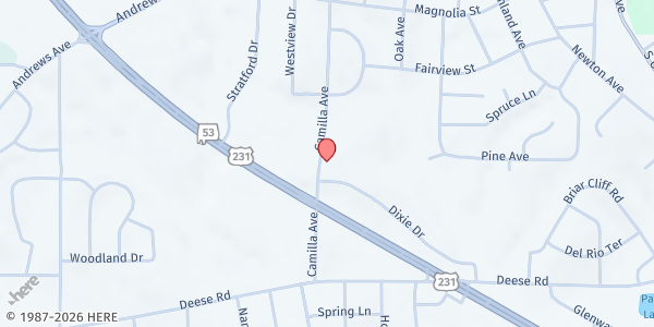 Map showing St. John Catholic Church - Penny's Pantry at 475 Camilla Ave., Ozark, AL