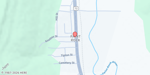 Map showing Paint Rock Missionary Baptist at 2911 Hwy 72, Paint Rock, AL