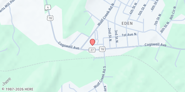 Map showing New Hope Baptist Church at 75 Cogswell Ave., Pell City, AL