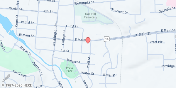 Map showing Prattville Church of Christ at 344 E. Main St., Prattville, AL