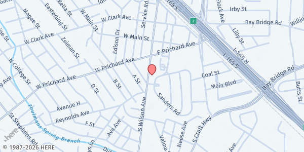 Map showing Church of Life at 539 S. Wilson Ave., Prichard, AL