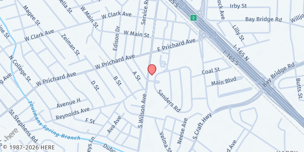 Map showing Church of Life, Inc. at 539 South Wilson Avenue, Prichard, AL