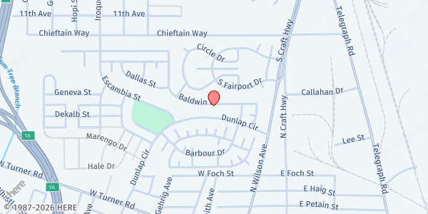 Map showing Light of the Village Community Lunch at 333 Baldwin Dr., Prichard, AL