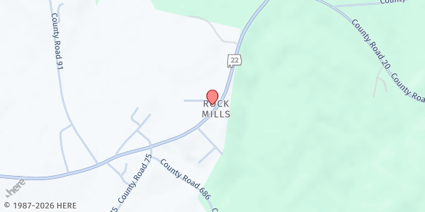 Map showing Rock Mills Church of the Nazarene at 66447 AL-22, Roanoke, AL