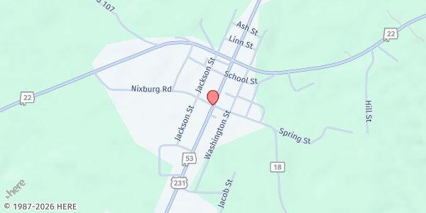 Map showing Rockford Baptist Church at US-231 & Nixburg Rd., Rockford, AL