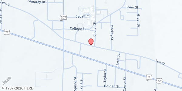 Map showing Fish & Loaves Food Pantry at 510 Lee St., Rogersville, AL