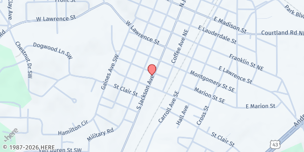 Map showing Faith Mission Outreach at 109 Marion Street, Russellville, AL