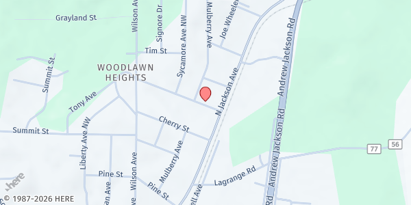 Map showing North Highlands Church of Christ at 2101 N. Jackson Ave N., Russellville, AL