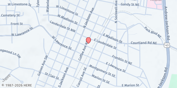Map showing Russellville Dream Center - Mobile Distribution at 206 Coffee Ave., Russellville, AL
