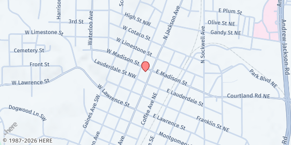 Map showing Russellville First Methodist Church at 311 N. Jackson Ave., Russellville, AL