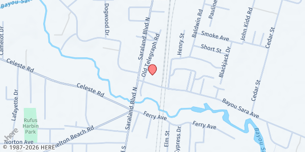 Map showing Bayou Sara Baptist Church Benevolence at 12 Bayou Sara Ave., Saraland, AL