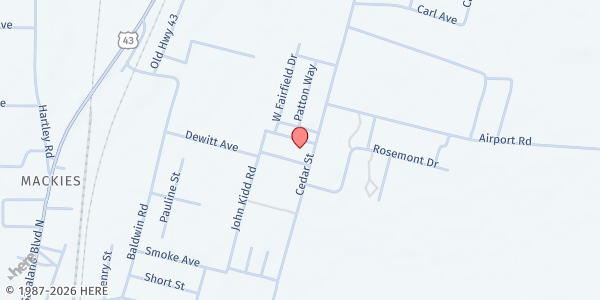 Map showing Cedar Street Baptist Church at 541 Cedar St., Saraland, AL