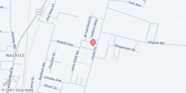 Map showing Cedar Street Missionary Baptist Church at 541 Cedar St., Saraland, AL
