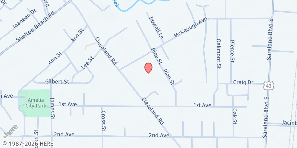 Map showing Stillwater Church at 415 McKeough Ave., Saraland, AL