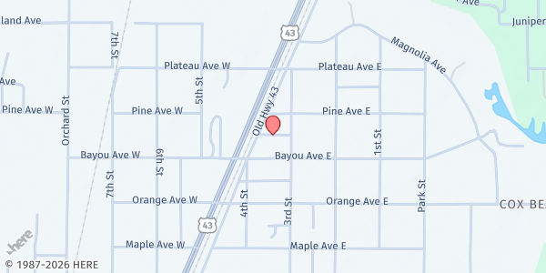 Map showing First Baptist Church of Satsuma at 5600 Old Highway, Satsuma, AL