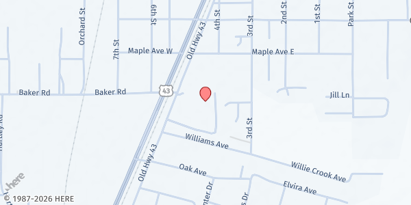 Map showing Satsuma High School at 1 Gator Cir, Satsuma, AL