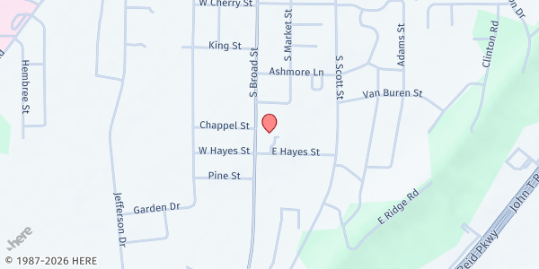 Map showing First UMC Scottsboro at 1105 S. Broad St., Scottsboro, AL