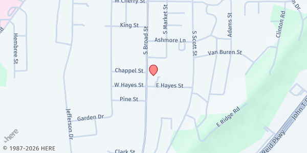 Map showing First UMC Scottsboro at 1105 South Broad Street, Scottsboro, AL