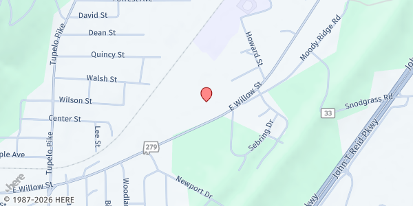 Map showing The Salvation Army - Jackson County at 1501 E. Willow St., Scottsboro, AL