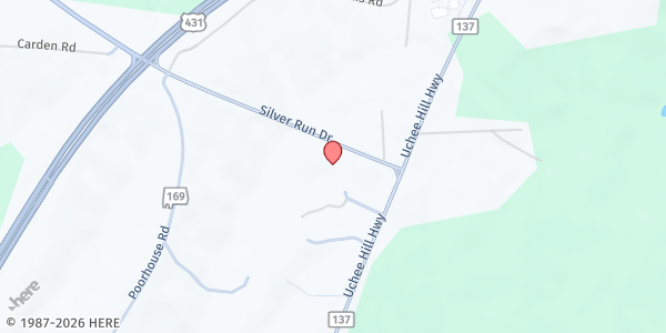 Map showing Silver Run Baptist Church at 36 Silver Run Drive, Seale, AL