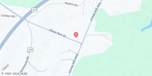 Map showing Silver Run Baptist Church at 63 Silver Run Dr., Seale, AL