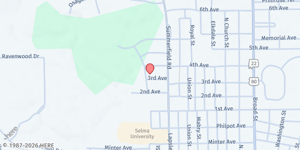 Map showing New Life Christian Church at 401 3rd Ave., Selma, AL