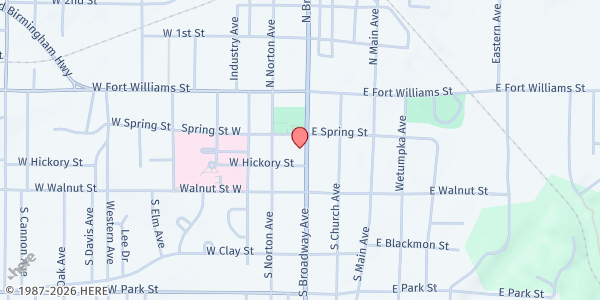 Map showing Care House at 103 S. Broadway Ave., Sylacauga, AL
