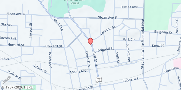 Map showing United Way of North Talladega County Mobile Pantry at 400 East St North, Talladega, AL