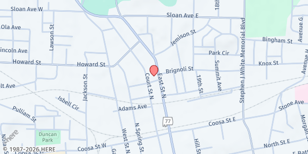 Map showing United Way of North Talladega Mobile Pantry at 400 East St. N., Talladega, AL