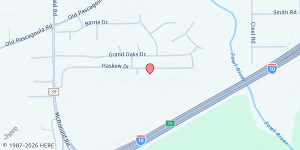 Map showing Pearl Haskew Elementary at 7001 White Oak Dr, Theodore, AL
