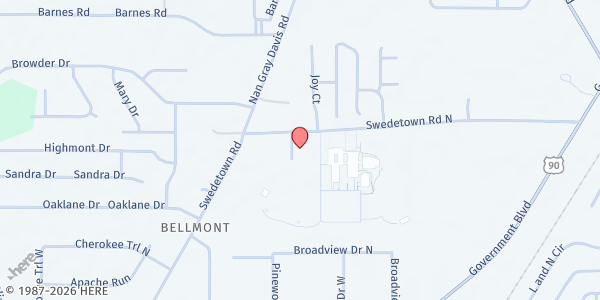 Map showing Theodore UMC at 6255 Swedetown Rd. N., Theodore, AL