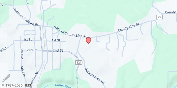 Map showing Love's Crossing Church of God at 10721 Love Ave., Trafford, AL