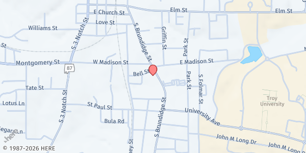 Map showing The Salvation Army - Pike County at 509 S. Brundidge St., Troy, AL