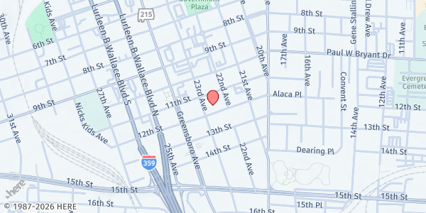 Map showing Bailey Tabernacle CME Church at 1117 23rd Ave., Tuscaloosa, AL