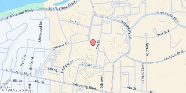 Map showing Bama Cares Student Food Pantry at 751 Campus W. Dr., Tuscaloosa, AL