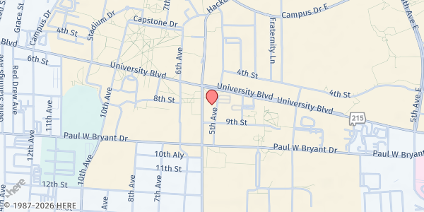 Map showing Canterbury Episcopal Chapel at 812 5th Ave., Tuscaloosa, AL