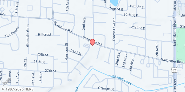 Map showing Grace Presbyterian Church - Table of Grace at 201 Hargrove Rd., Tuscaloosa, AL
