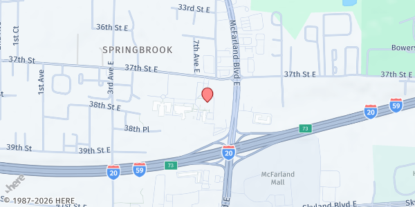 Map showing Holy Spirit Catholic Church - St. Vincent de Paul at 733 James I Harrison Jr Pkwy., Tuscaloosa, AL