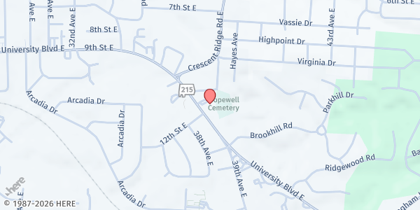 Map showing Hope City Church at 3800 University Blvd. E., Tuscaloosa, AL