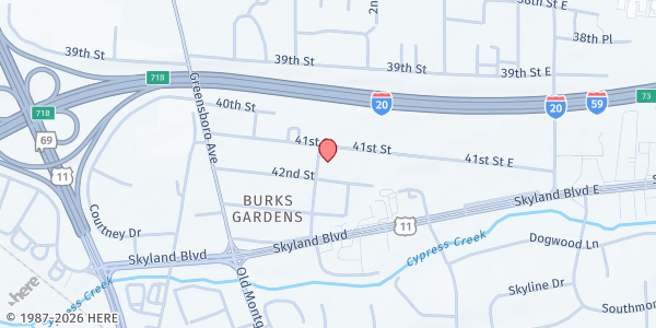 Map showing RealHope Church of God at 4115 5th Ave., Tuscaloosa, AL