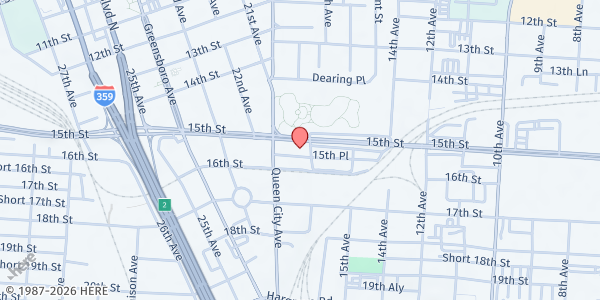 Map showing Temporary Emergency Services at 1705 15th St., Tuscaloosa, AL