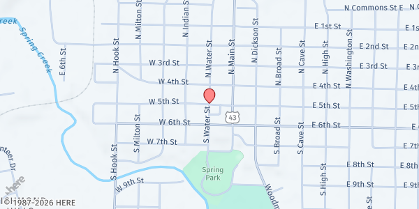 Map showing Colbert Caring Center at 102 N. Water Street, Tuscumbia, AL