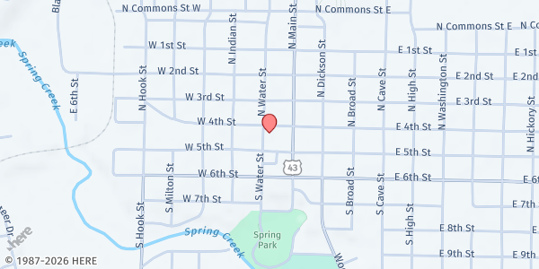 Map showing Colbert Caring Center at 102 N. Water St., Tuscumbia, AL