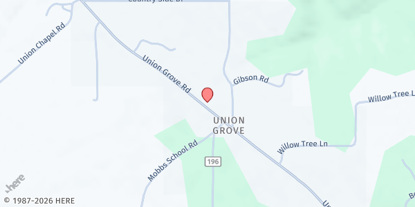 Map showing Union Grove First Baptist Church at 3920 Union Grove Rd., Union Grove, AL