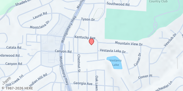 Map showing Vestavia Hills Methodist Church at 2061 Kentucky Ave., Vestavia Hills, AL