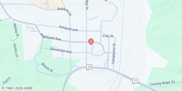 Map showing Wadley Cooperative Parish at 393 Highland Ave., Wadley, AL